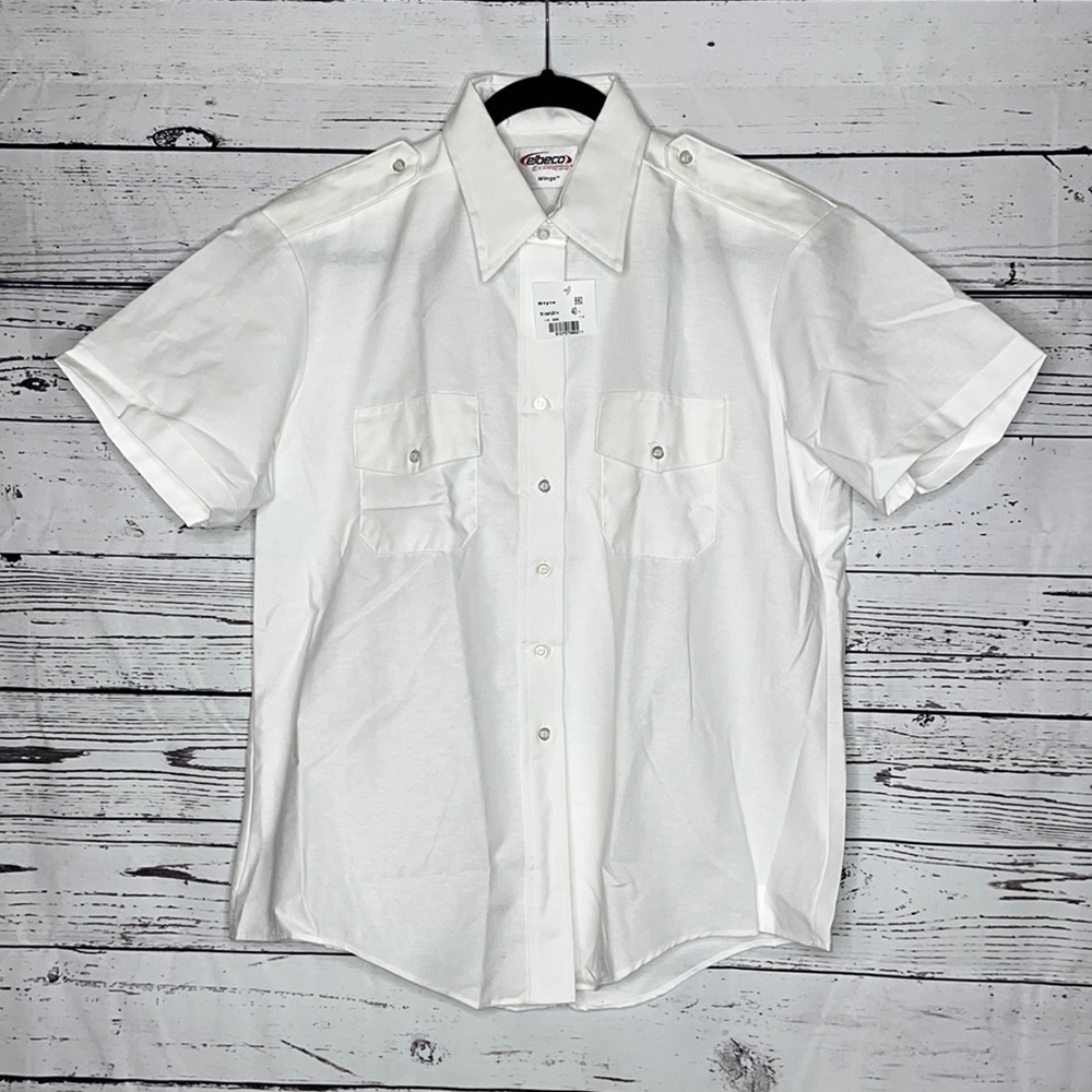 Elbeco Express Wings NWT Size 40 White Short Sleeve Button Down Shirt